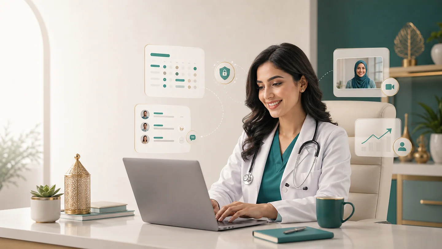 Doctor managing online video consultations